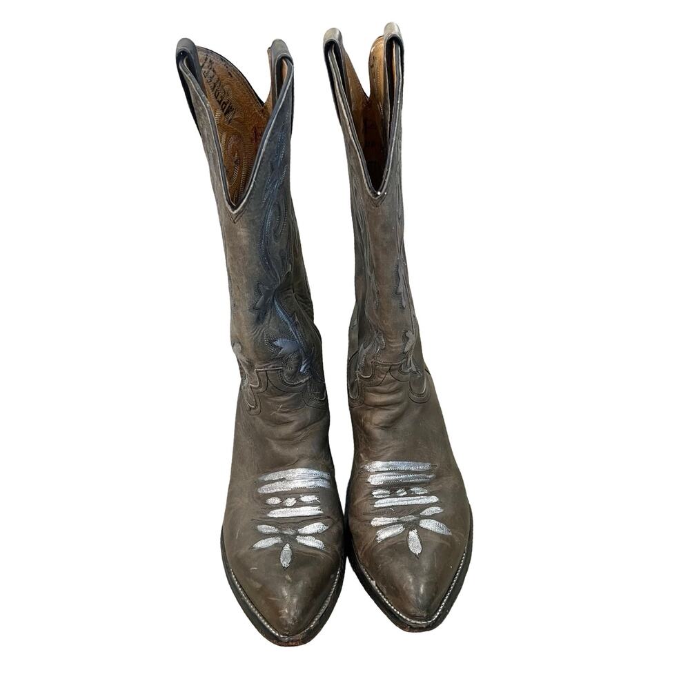 Justin Brown SIlver Leather Western Cowboy Boots Men's sz 7.5 D Women's size 9.5 - Picture 3 of 10
